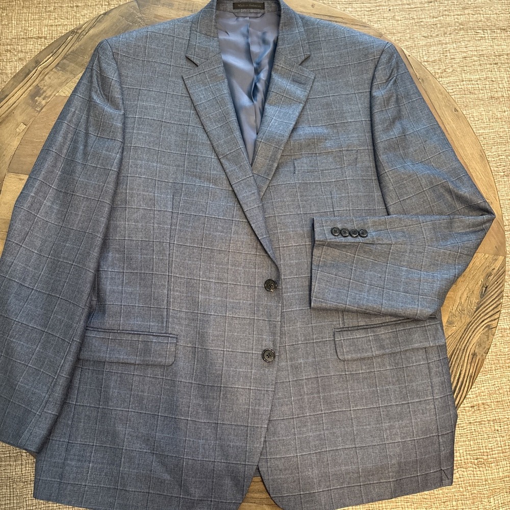 Lauren Ralph Lauren Gray  Wool/Silk Plaid Windowpane Blazer Jacket 46R